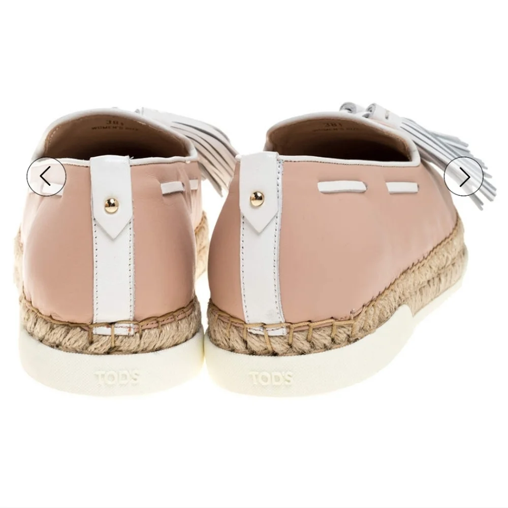 Tod's Caramel Pink Leather Tassel Espadrille Loafers Size 37